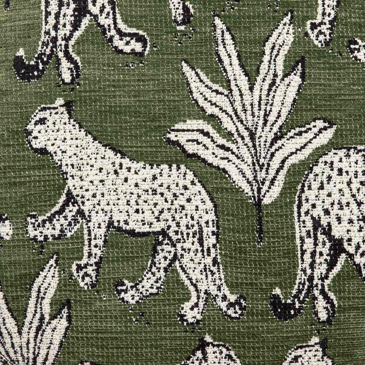 Kaelie Olive Green Leopard Performance Jacquard Ottoman