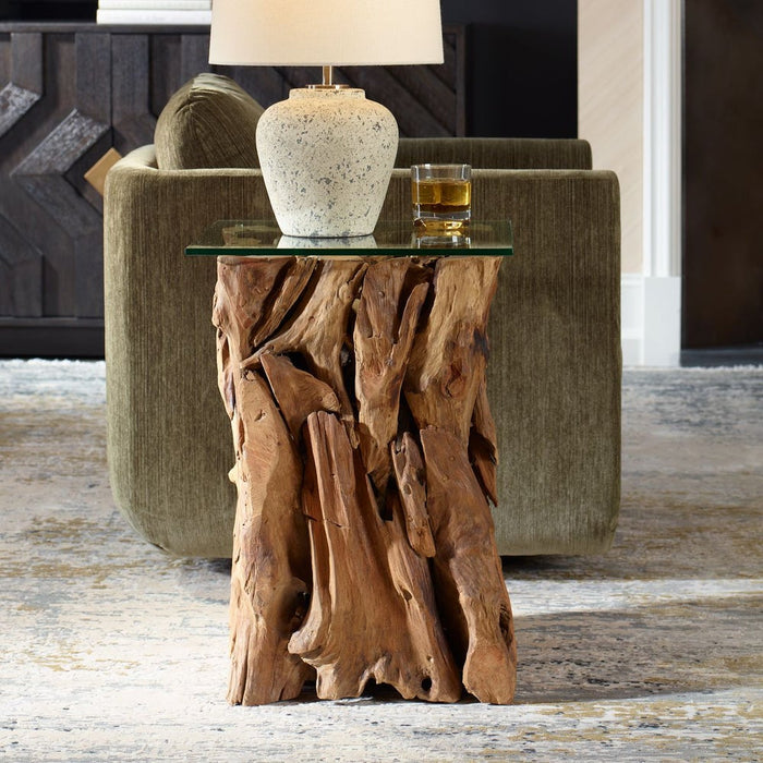 Natural 17" Square Natural Teak Wood End Table
