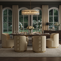 Rhumba Patterned Fabric & Burnished Silver Swivel Accent/Dining Chair