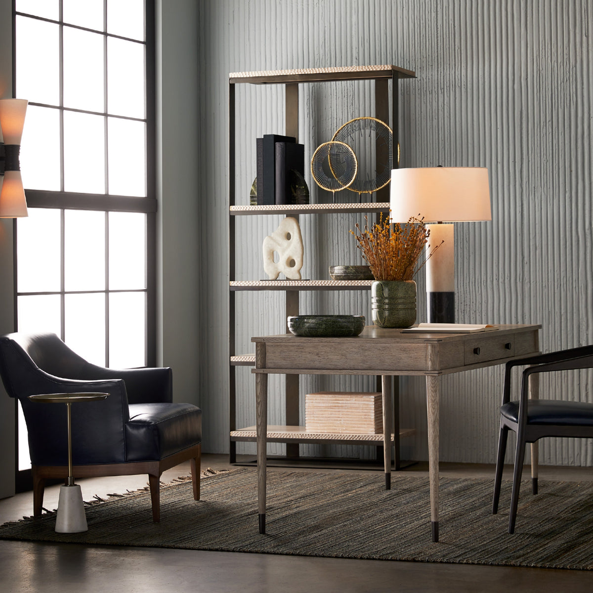 Lydia 36" Blackened Iron & Solid Oak Bookshelf