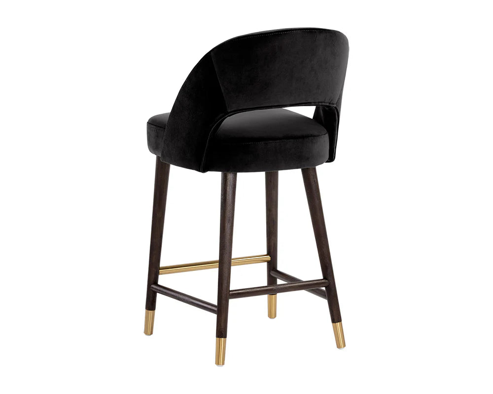 Monae Black Fabric & Antique Brass Counter Stool