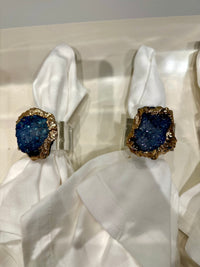 Amorina Blue and Gold Geode Napkin Rings (Set of Four) - Luxury Living Collection