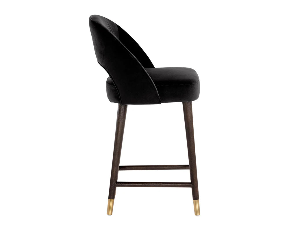 Monae Black Fabric & Antique Brass Counter Stool