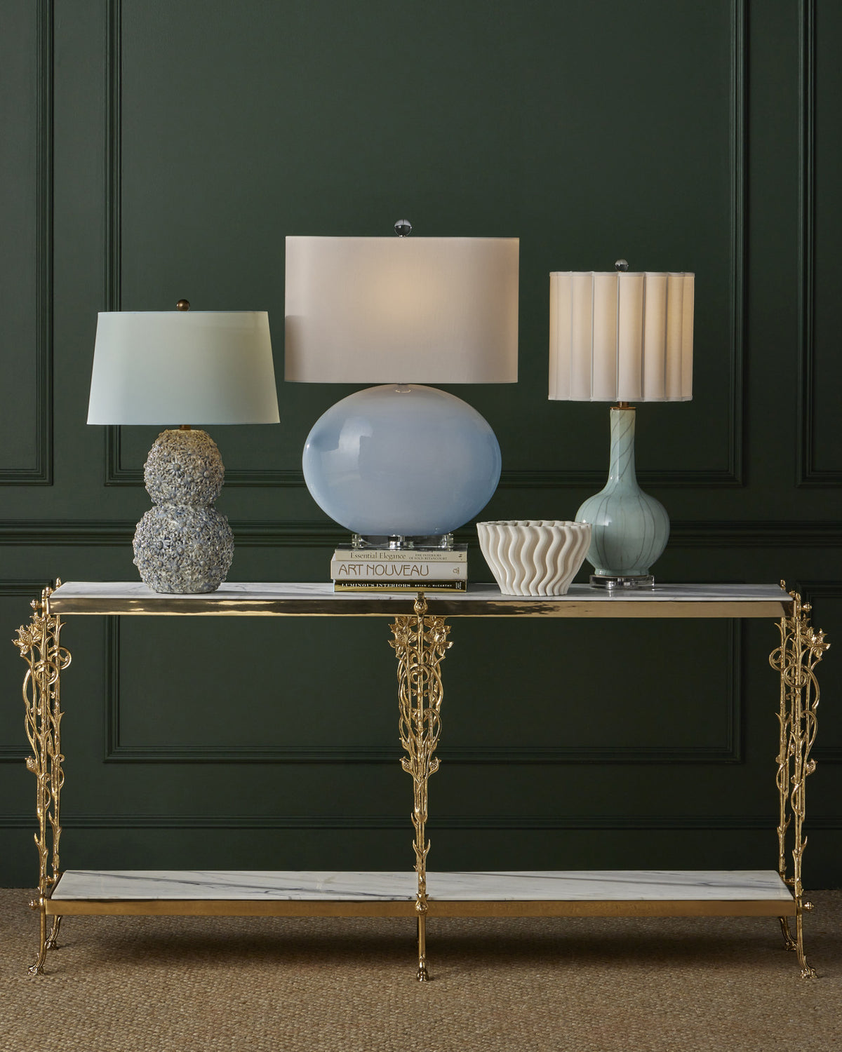 Fiore 72" White Marble & Polished Brass Console Table