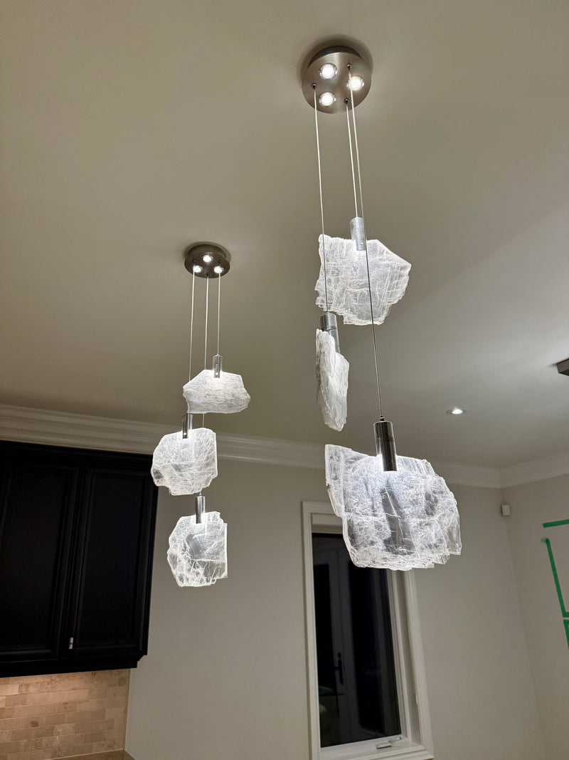Yve Selenite Pane Six-Light Droplight Chandelier - Luxury Living Collection
