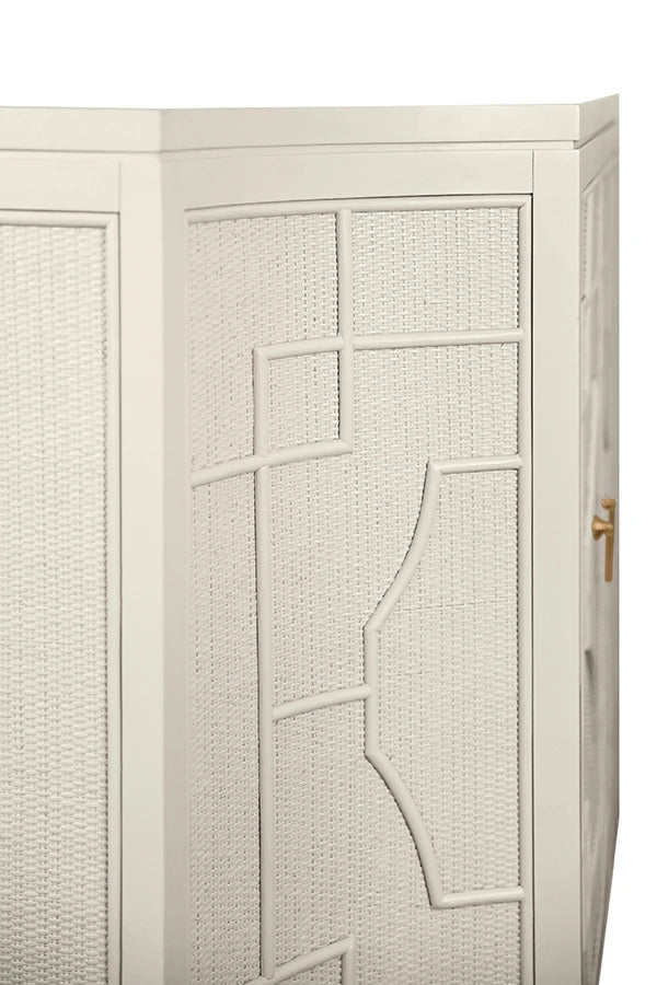 Cove 58" Antique White Rattan Overlay Cabinet
