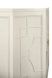 Cove 58" Antique White Rattan Overlay Cabinet