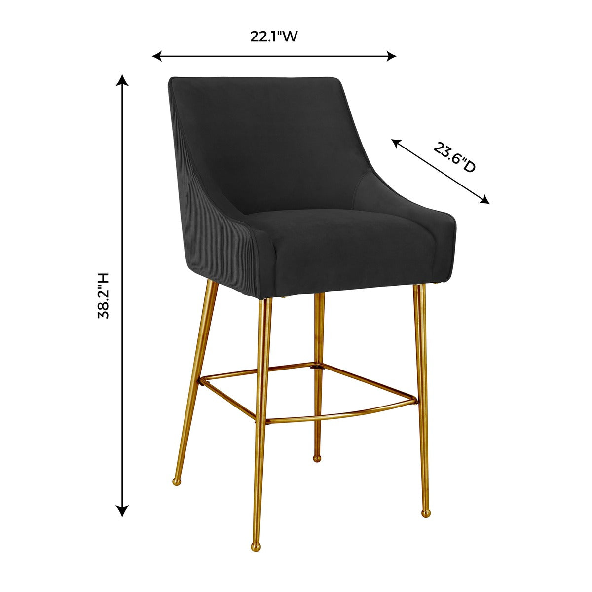 Prado Pleated Performance Grade Black Velvet Counter Stool
