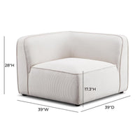 Travie White Sand Performance Corduroy Velvet Corner Chair