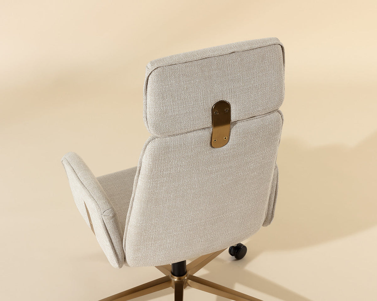 Kalev Cream Plush Fabric & Gold Desk Chair