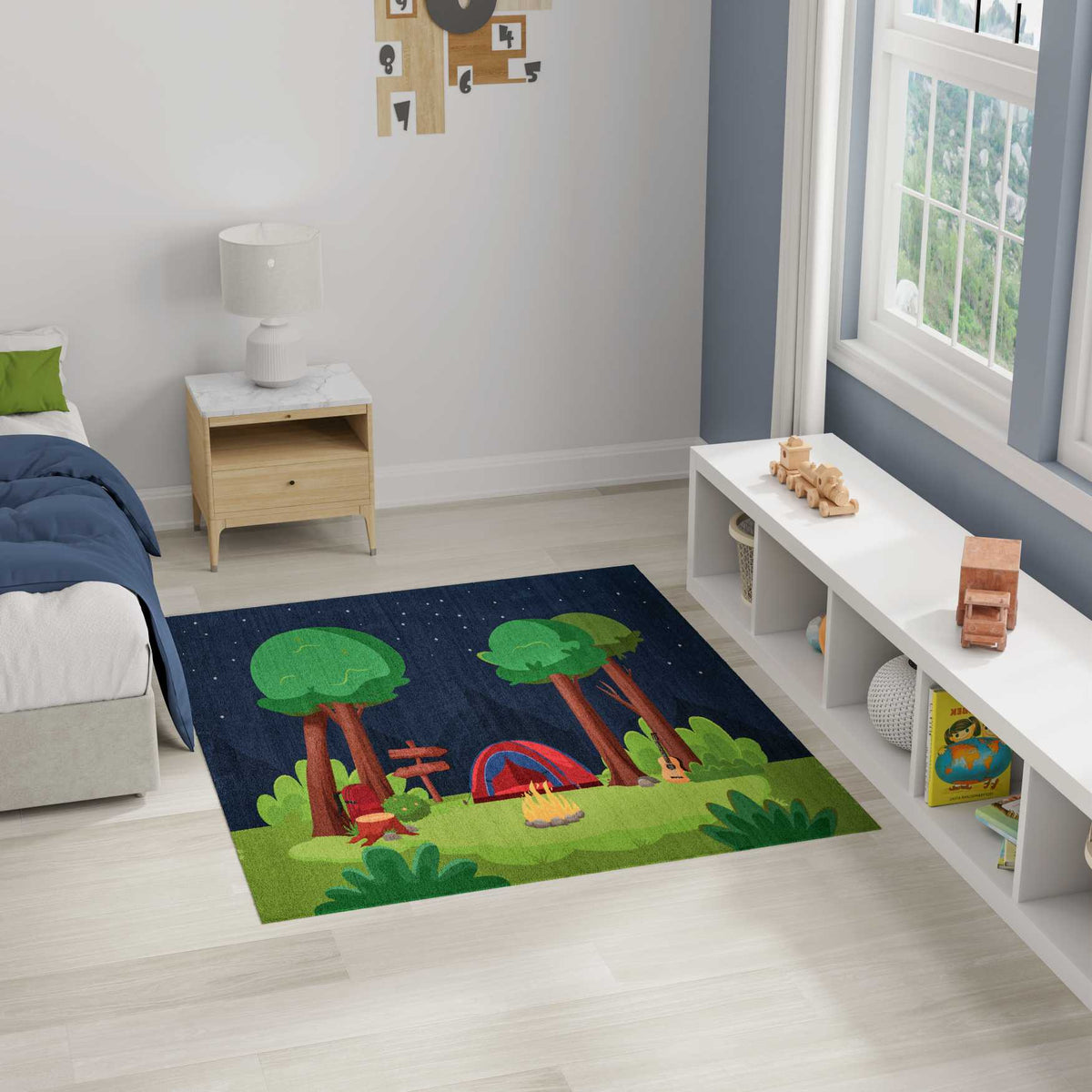 Camping Navy Multicolour Area Rug