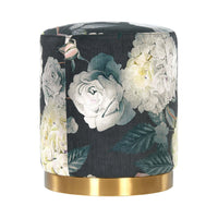 Naama Floral Performance Velvet with Gold Base Ottoman