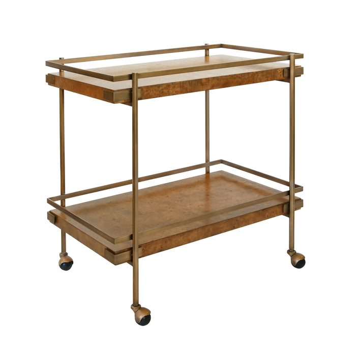 Georgiana Dark Burl Wood & Brass Bar Cart