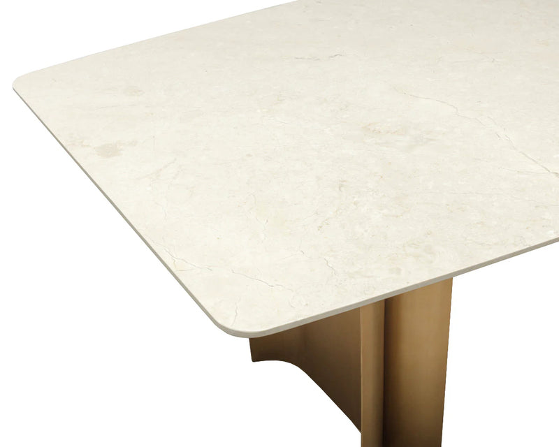 Astara 94.5" Antique Brass & Cream Marble Dining Table