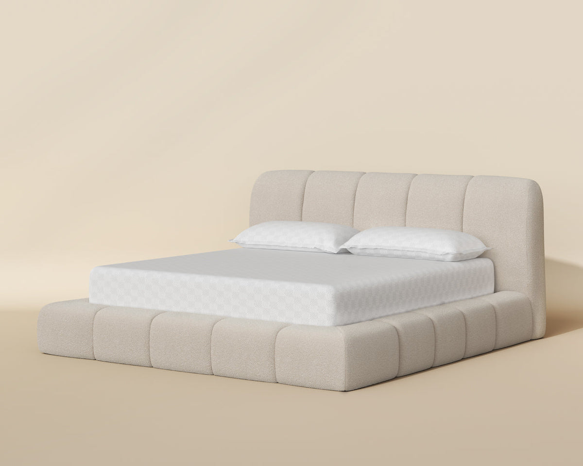 Olena Oatmeal Plush Upholstered Channel Bed