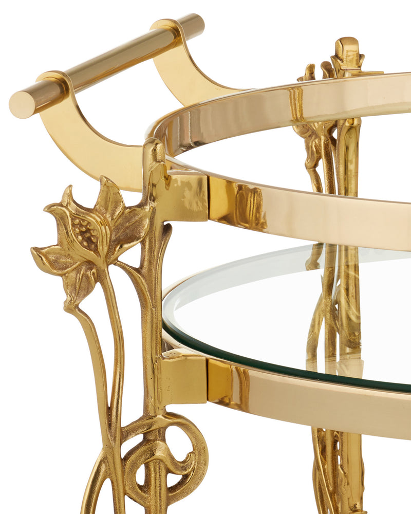 Fiore White Marble & Polished Brass Bar Cart