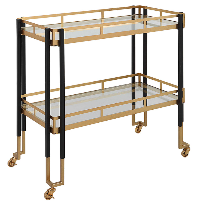 Whitley 33" Matte Black & Gold Leaf Bar Cart