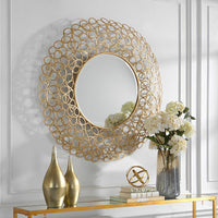 Penelope 42" Curled Gold Leaf Round Mirror