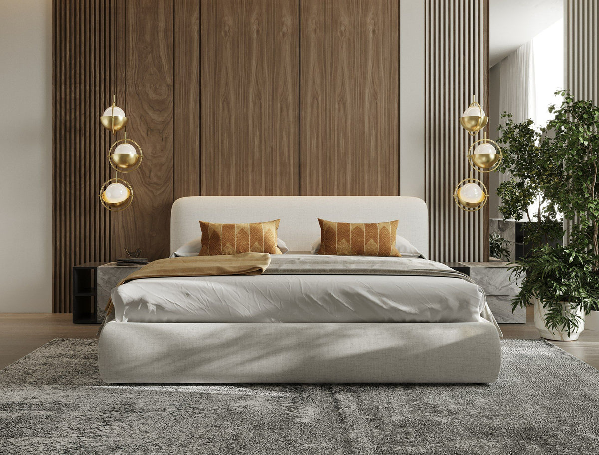 Monique Modern Ivory Fabric Upholstered Bed