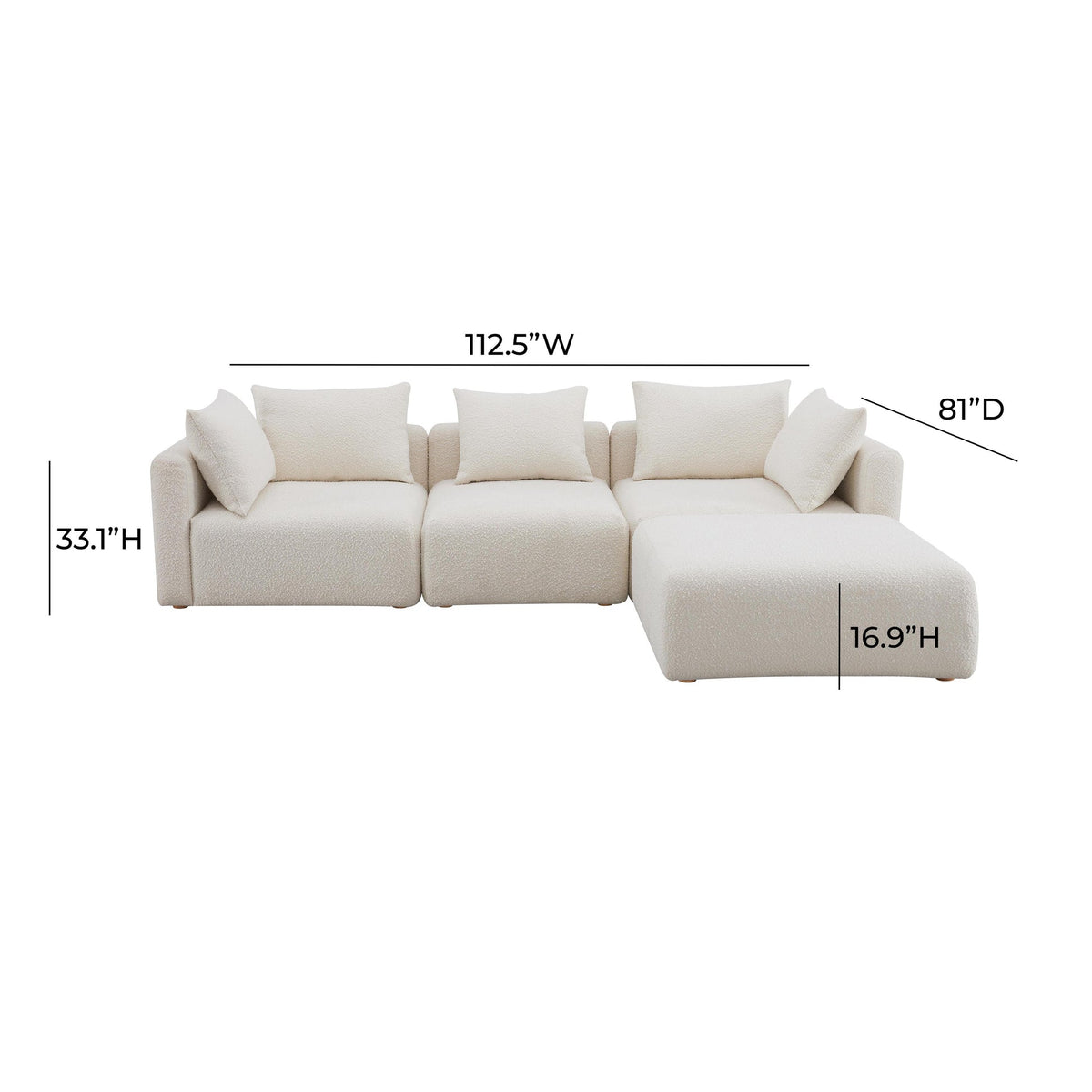 Karsyn 112.5" Cream Performance Boucle 4-Piece Modular Sectional