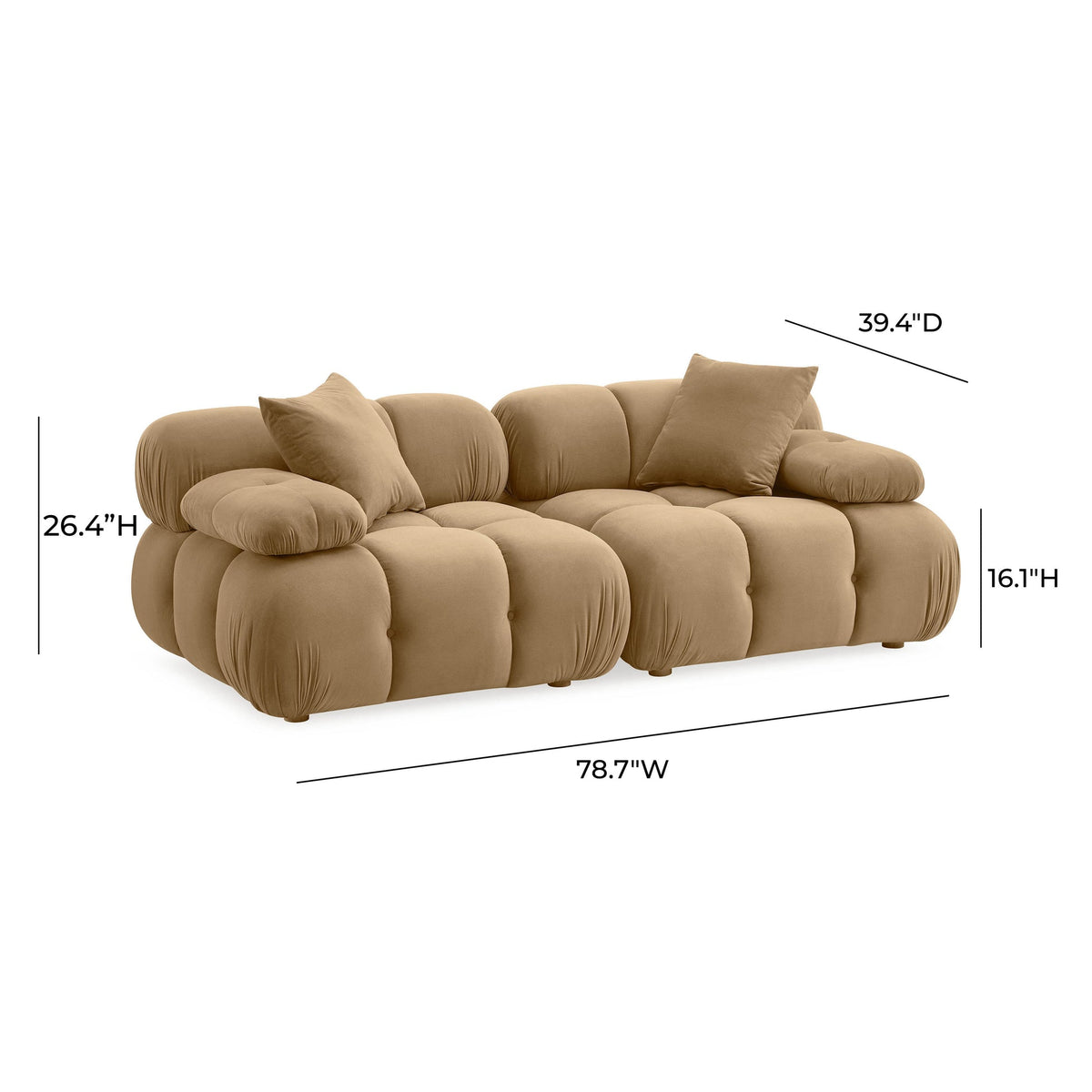 Vogue 78.7” Cafe Au Lait Performance Velvet Modular Loveseat