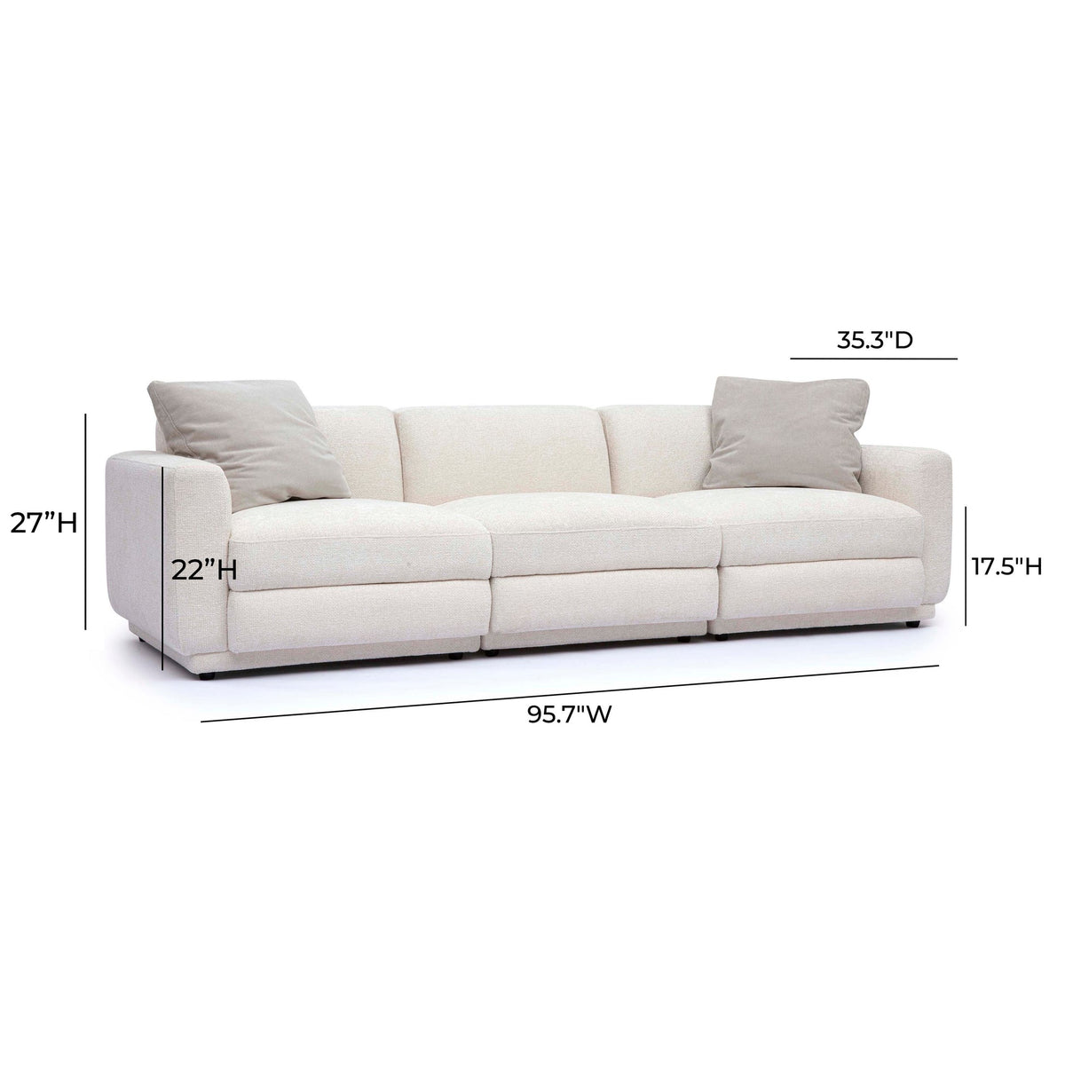 Arabella 95.7" Cream Performance Chenille Modular Sofa