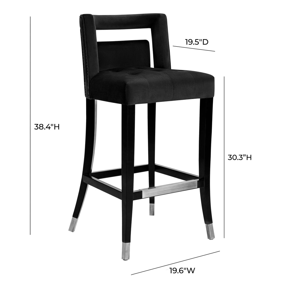 Rina Performance Grade Black Velvet Bar Stool - Luxury Living Collection