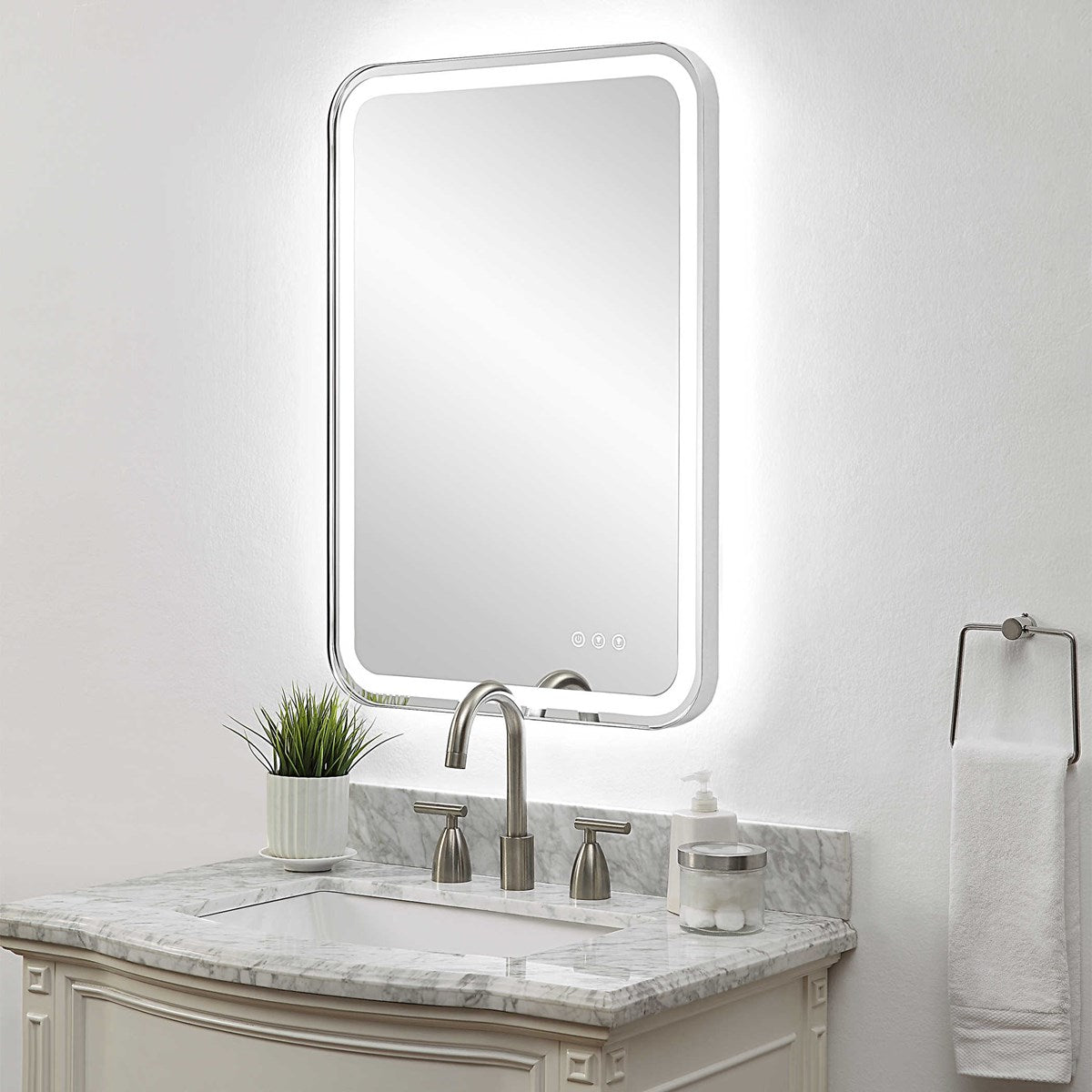 Miraze 32" Silver Lighted Vanity Rectangular Mirror