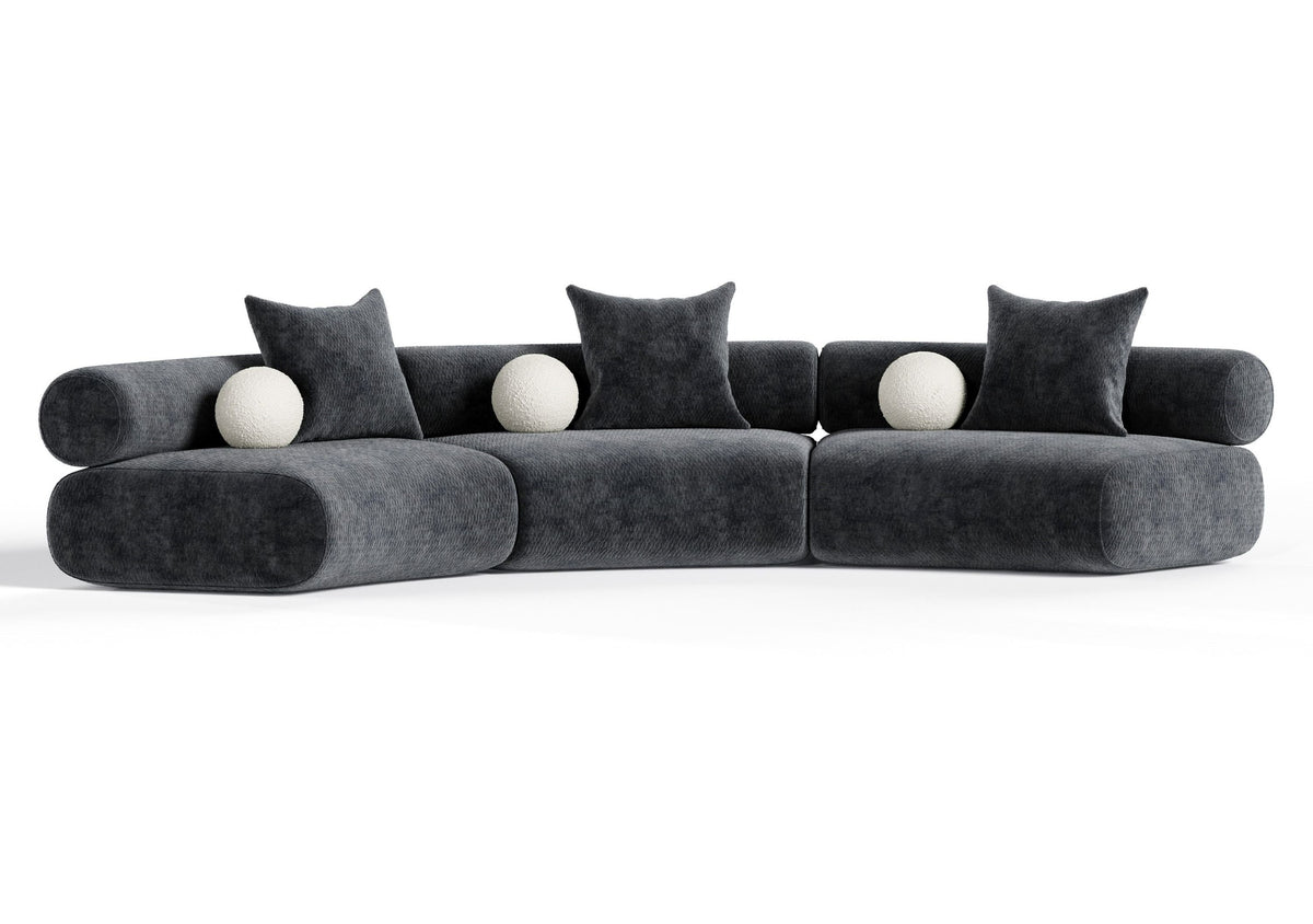 Evelyn 3 Piece Dark Grey Curved Modular Sectional Sofa