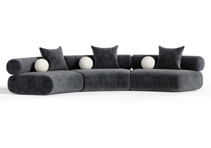 Evelyn 3 Piece Dark Grey Curved Modular Sectional Sofa