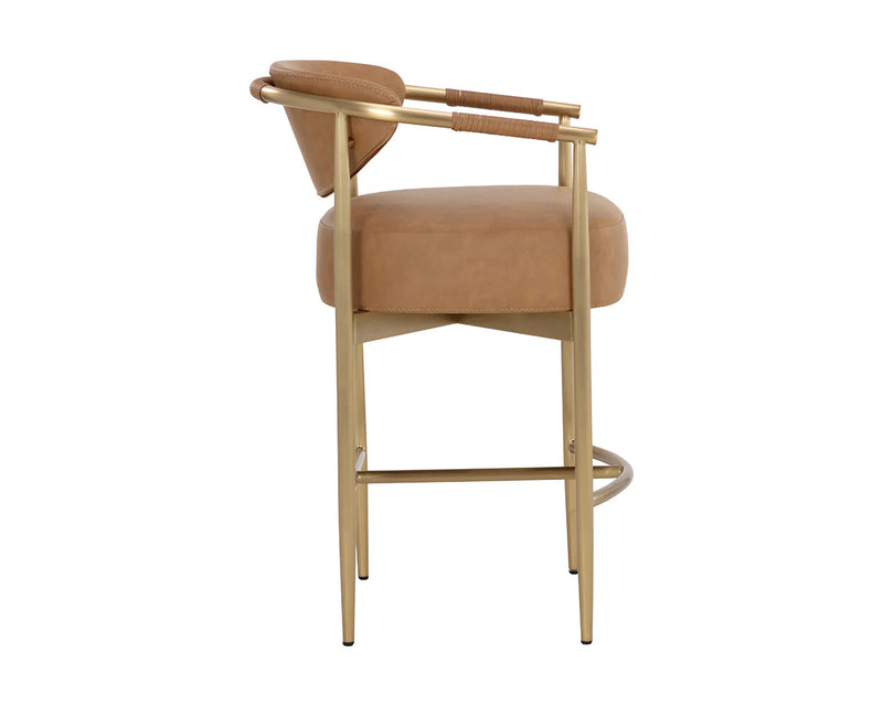 Heloise Cognac Faux Leather & Gold Counter Stool