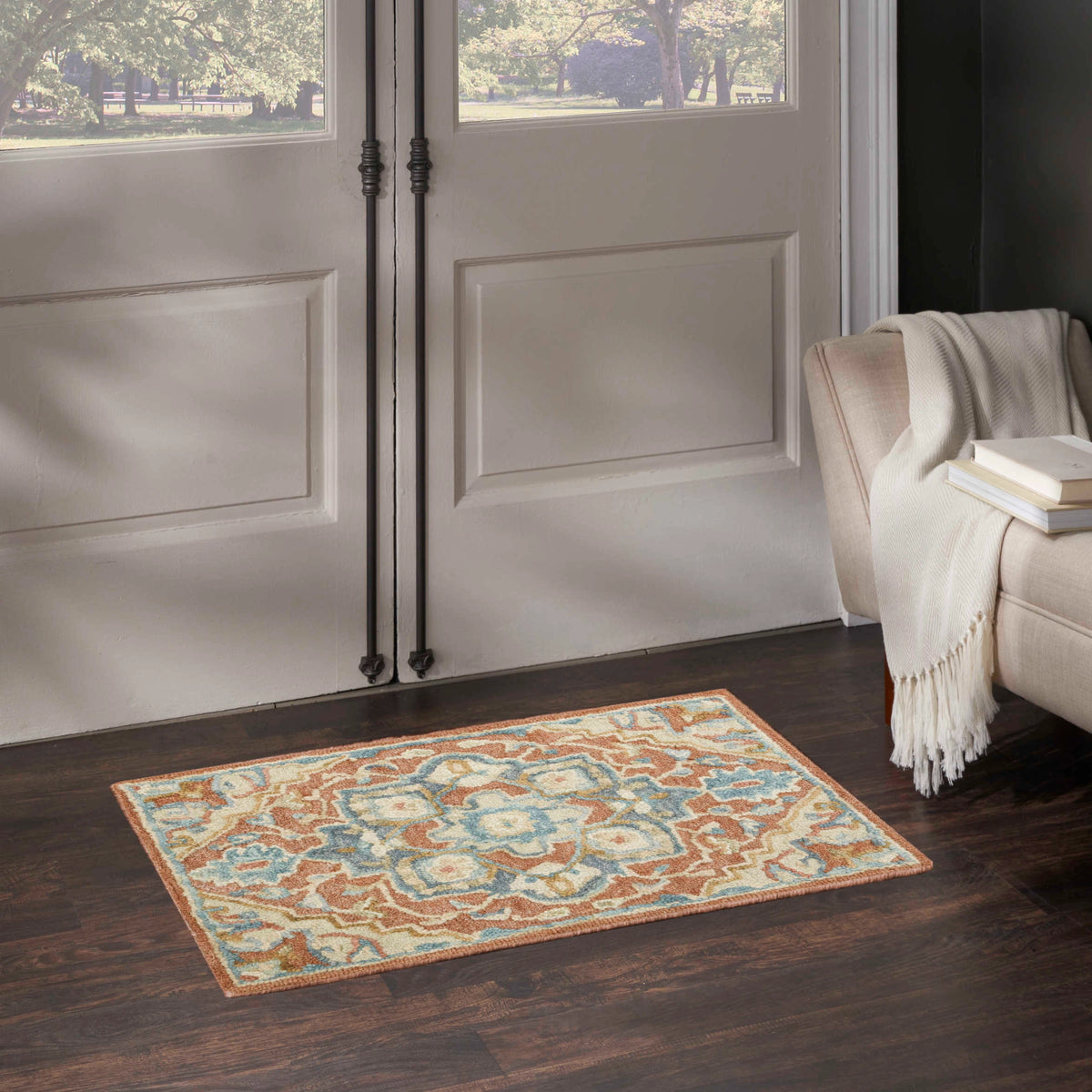 Goldie Rust Ivory Wool Persian Style Area Rug