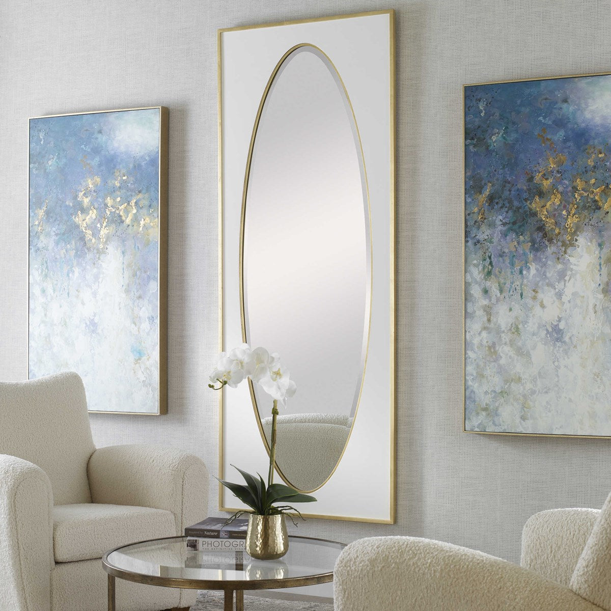 Santiago 80" White & Gold Leaf Mirror