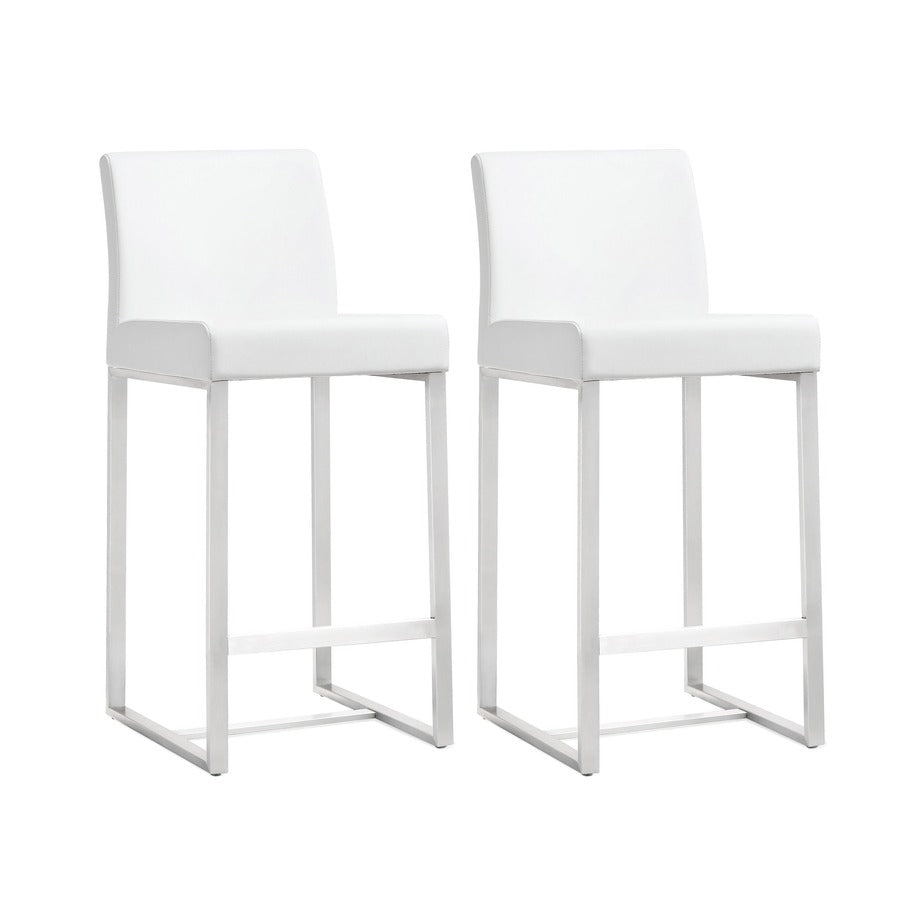 Moriah White Vegan Leather & Steel Counter Stools (Set of 2) - Luxury Living Collection