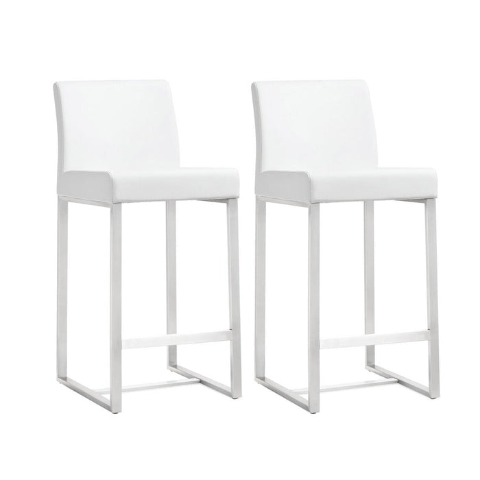 Moriah White Vegan Leather & Steel Counter Stools (Set of 2) - Luxury Living Collection