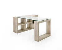 Roma Modern Glass & Faux Travertine Reversible Desk