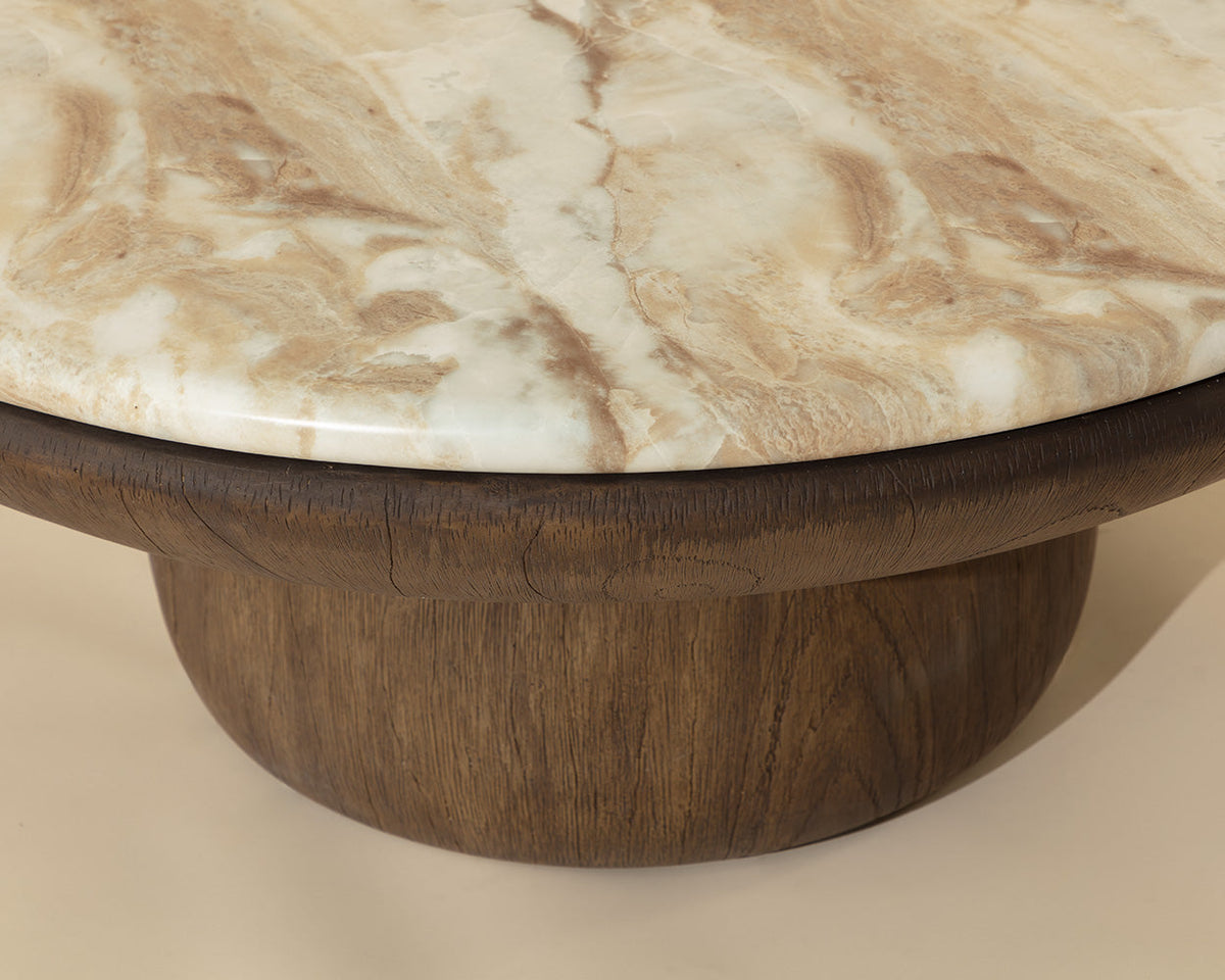 Orula 40" Faux Marble & Brown Oak Concrete Indoor/Outdoor Coffee Table