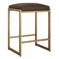 Lilla Brown Faux Leather & Brass Counter Stool