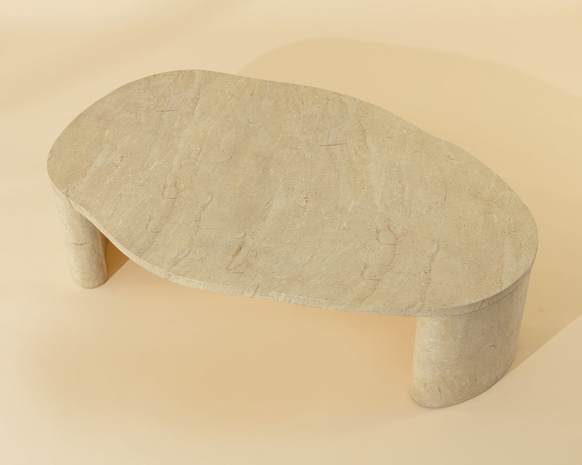 Savinah 60" Faux Travertine Concrete Indoor Outdoor Oval Coffee Table