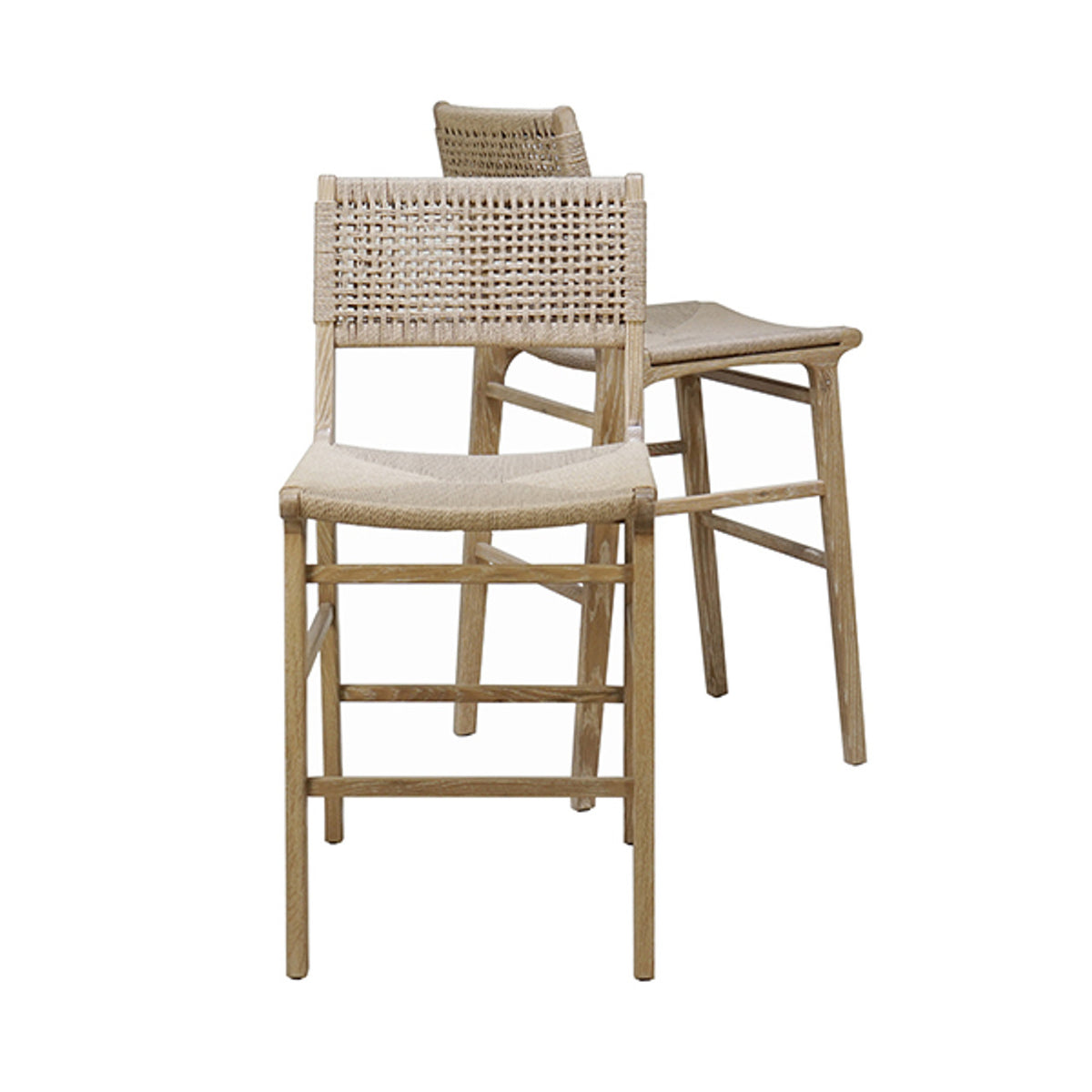 Charlotte Cerused Oak & Woven Counter Stool