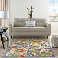 Annitra Indoor/Outdoor Ivory & Multicolor Flower Garden Area Rug - Elegance Collection