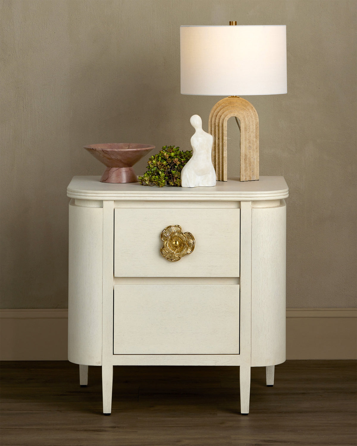 Fleur 28" White & Gold 2 Drawer Nightstand