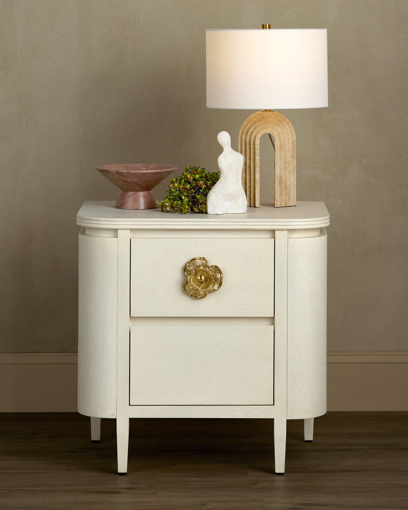 Fleur 28" White & Gold 2 Drawer Nightstand