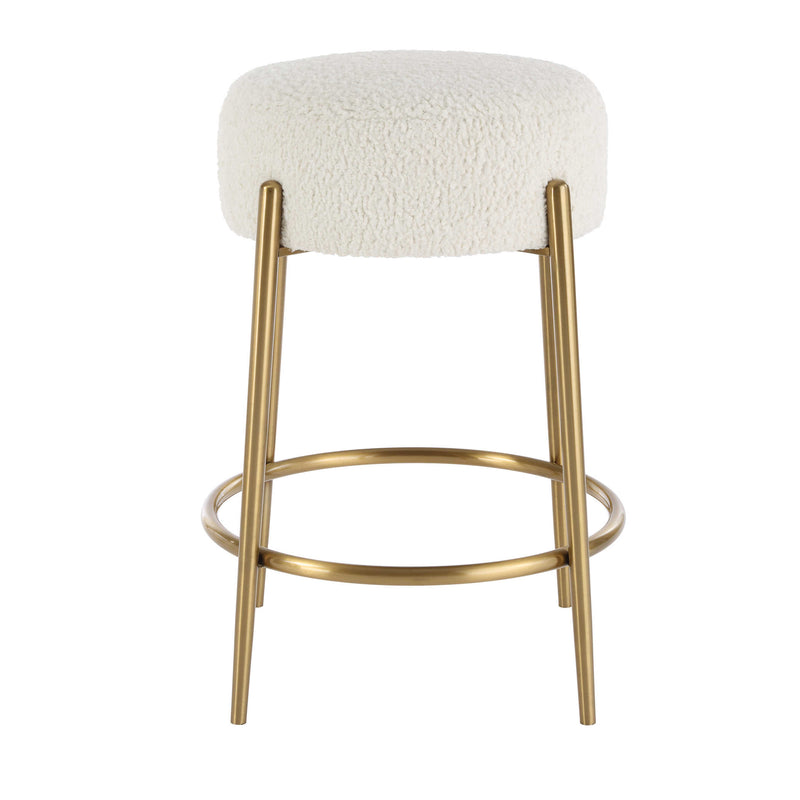 Riely White Faux Shearling & Brass Counter Stool