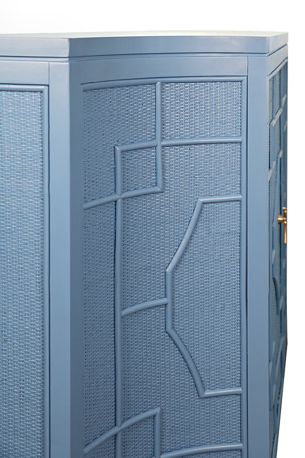 Cove 58" Capri Blue Rattan Overlay Cabinet