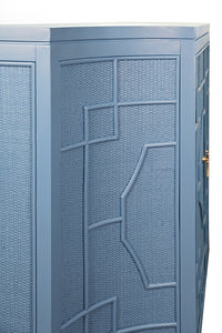 Cove 58" Capri Blue Rattan Overlay Cabinet