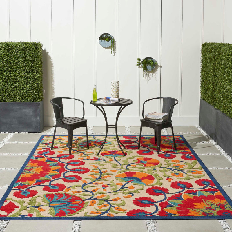 Annitra Indoor/Outdoor Red & Multicolor Blooms Area Rug - Elegance Collection