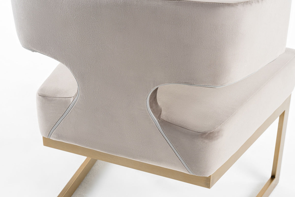 True Modern Off-White Velvet & Brass Dining Chair