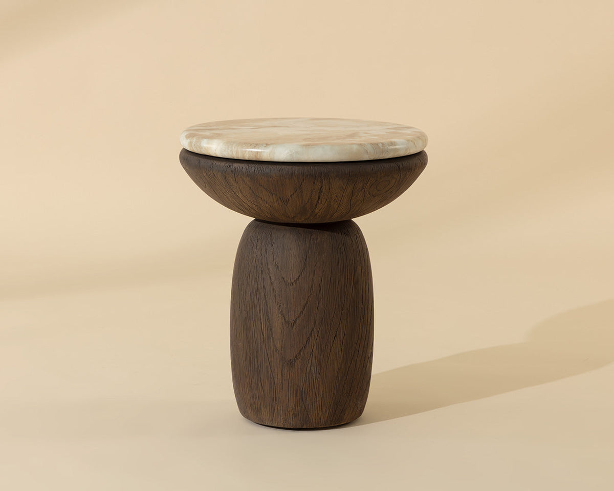 Orula Faux Marble & Brown Oak Concrete Indoor/Outdoor Accent Table