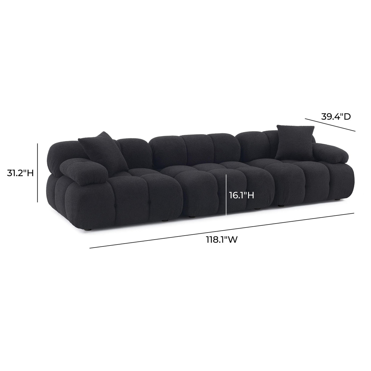 Vogue 118.2” Black Performance Vegan Shearling Modular Sofa